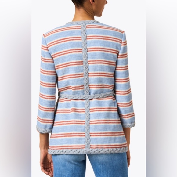 NEW Veronica Beard Striped Ginerva Belt Jacket Button Blazer, Blue/Red/White - Picture 5 of 15